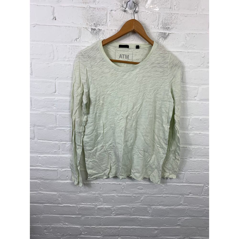 ATM Women's Long Sleeve Destroyed Slub Jersey T-Shirt Sage Green Size Medium